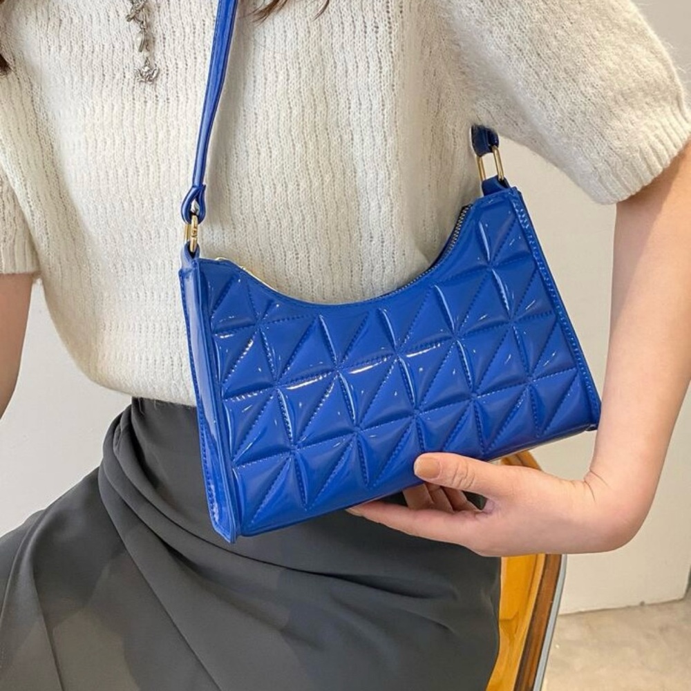 Shein Quilted Pattern Baguette Shoulder Bag Blue